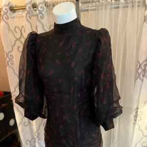 GANNI  Floral Print Organza Short Shift Dress